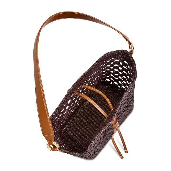 Themoire Phoebe Open Weave Straw Shoulder Bag - Black - Picture 3 of 9